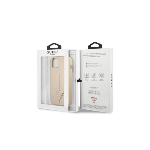 Guess case for iPhone 14 6,1" GUHCP14SPSATLE beige HC Saffiano PU Triangle - Image 4