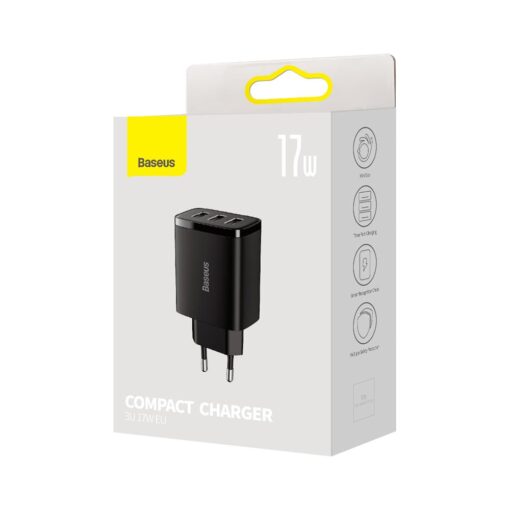 Baseus wall charger Compact 3 x USB black 17w - Image 7