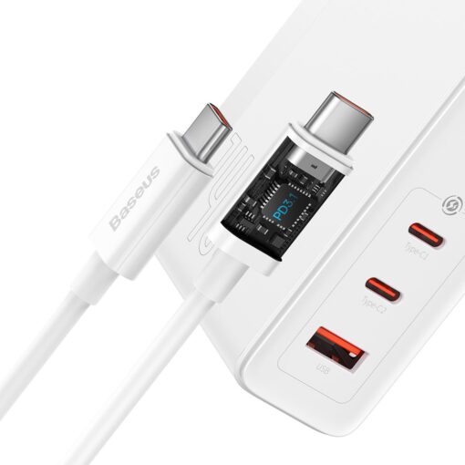 Baseus wall charger GaN5 Pro PD 140W 2x USB-C 1x USB white + USB-C - USB-C 240W cable - Image 5