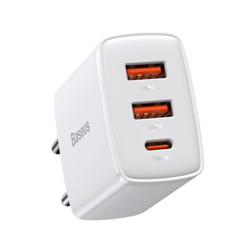 Baseus wall charger Compact PD 30W 1x USB-C 2x USB white - Image 2