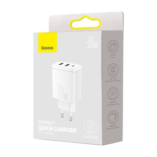 Baseus wall charger Compact PD 30W 1x USB-C 2x USB white - Image 8