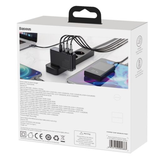 Baseus wall charger GaN2 Pro PD 100W 2x USB-C 2x USB black - Image 7