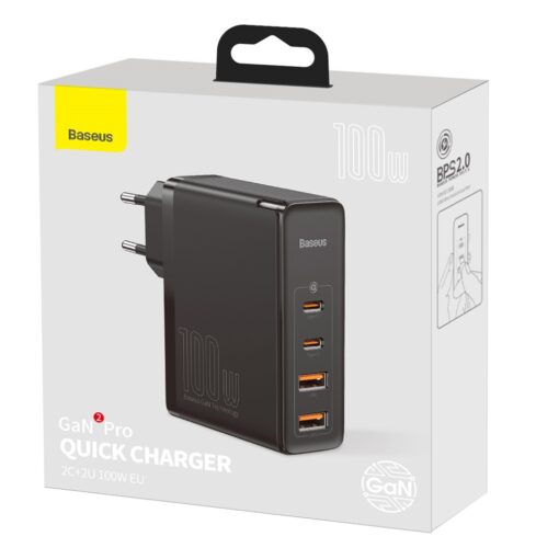 Baseus wall charger GaN2 Pro PD 100W 2x USB-C 2x USB black - Image 8