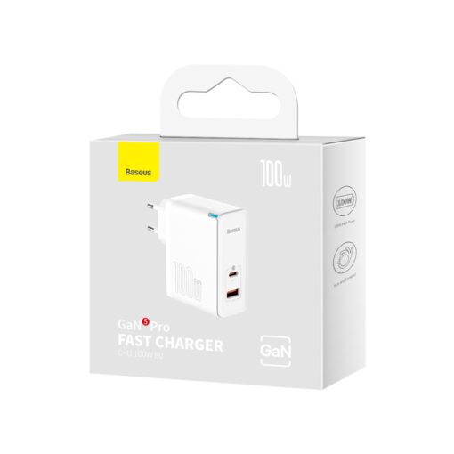 Baseus wall charger GaN5 Pro PD 100W 1x USB-C 1x USB white+ USB-C - USB-C - Image 9