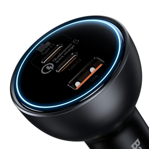 Baseus car charger QC 5 PD 160W 1x USB 2x USB-C black + cable USB-C - USB-C - Image 3