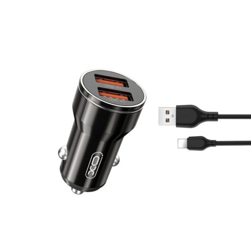 XO car charger CC48 2x USB 2,4A black + Lightning cable