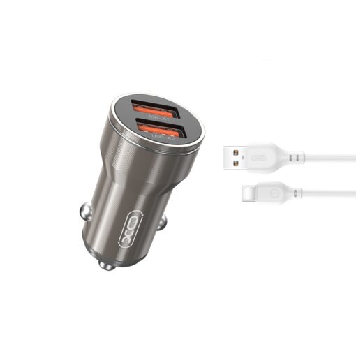 XO car charger CC48 2x USB 2,4A gray + USB-C cable