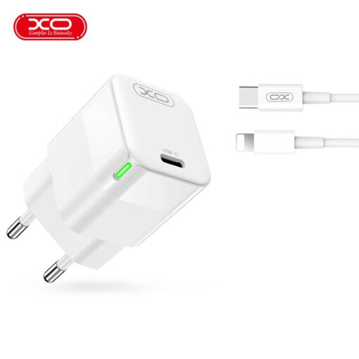 XO wall charger CE06 PD 30W 1x USB-C white + USB-C - Lightning cable