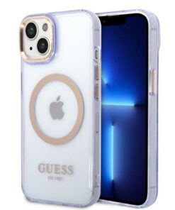 Guess case for iPhone 14 6,1" GUHMP14SHTCMU purple hardcase Gold Outline Translucent MagSafe
