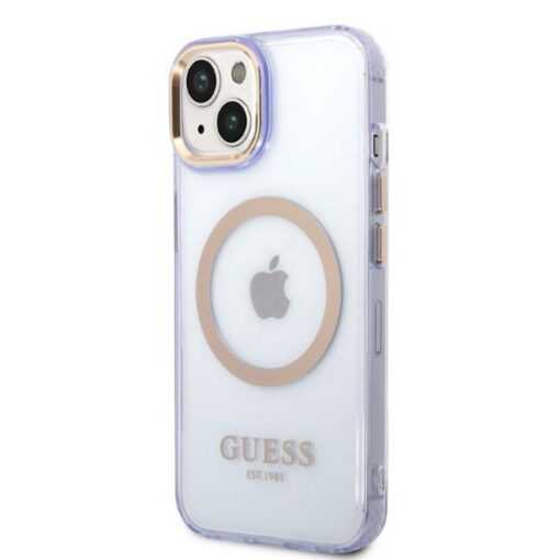 Guess case for iPhone 14 6,1" GUHMP14SHTCMU purple hardcase Gold Outline Translucent MagSafe - Image 2