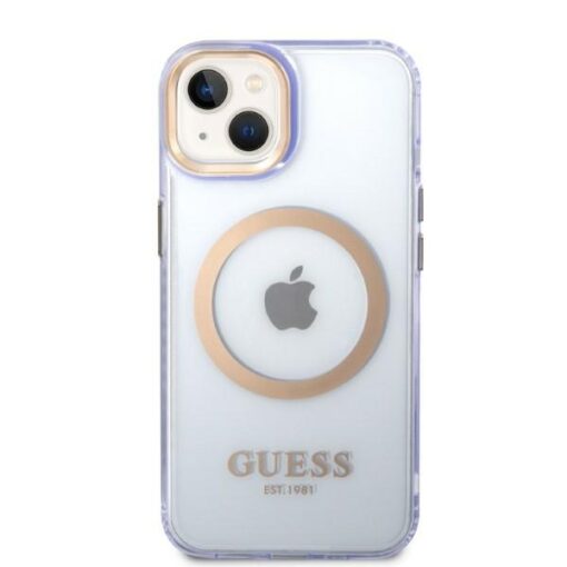 Guess case for iPhone 14 6,1" GUHMP14SHTCMU purple hardcase Gold Outline Translucent MagSafe - Image 3