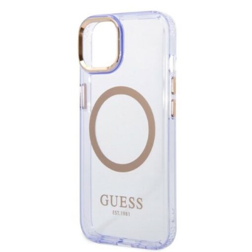 Guess case for iPhone 14 6,1" GUHMP14SHTCMU purple hardcase Gold Outline Translucent MagSafe - Image 4