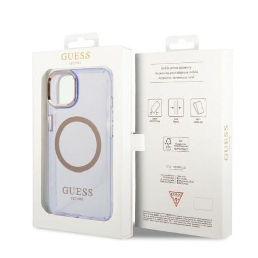 Guess case for iPhone 14 6,1" GUHMP14SHTCMU purple hardcase Gold Outline Translucent MagSafe - Image 6