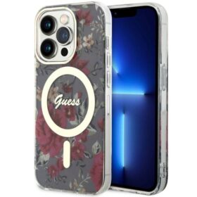 Guess case for iPhone 14 Pro 6,1" GUHMP14LHCFWSA khaki hardcase Magsafe IML Flower