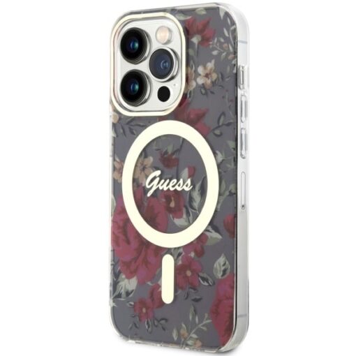 Guess case for iPhone 14 Pro 6,1" GUHMP14LHCFWSA khaki hardcase Magsafe IML Flower - Image 2