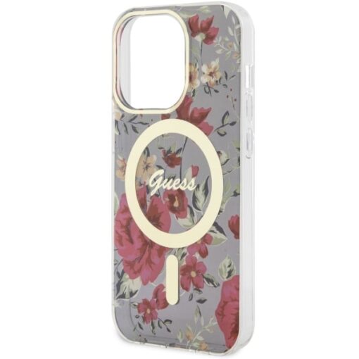 Guess case for iPhone 14 Pro 6,1" GUHMP14LHCFWSA khaki hardcase Magsafe IML Flower - Image 6