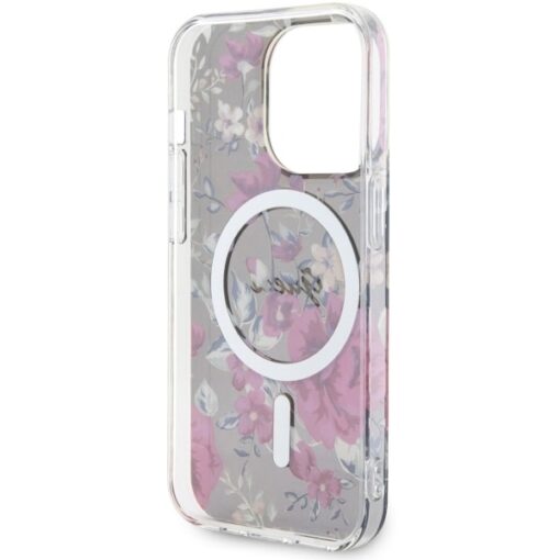 Guess case for iPhone 14 Pro 6,1" GUHMP14LHCFWSA khaki hardcase Magsafe IML Flower - Image 7