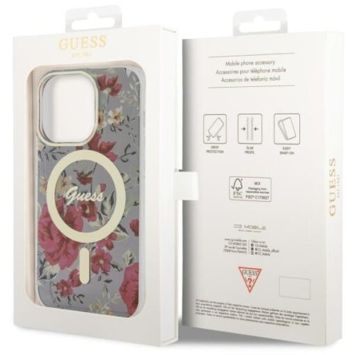 Guess case for iPhone 14 Pro 6,1" GUHMP14LHCFWSA khaki hardcase Magsafe IML Flower - Image 8