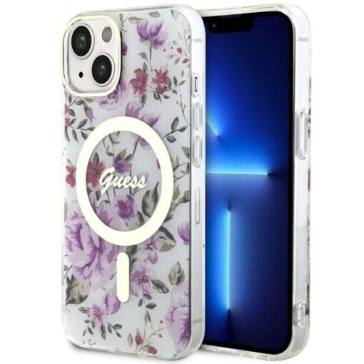 Guess case for iPhone 14 6,1" GUHMP14SHCFWST transparent hardcase Magsafe IML Flower