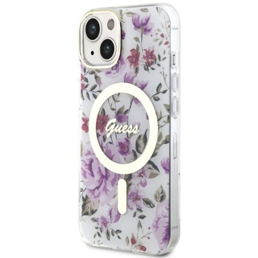 Guess case for iPhone 14 6,1" GUHMP14SHCFWST transparent hardcase Magsafe IML Flower - Image 2