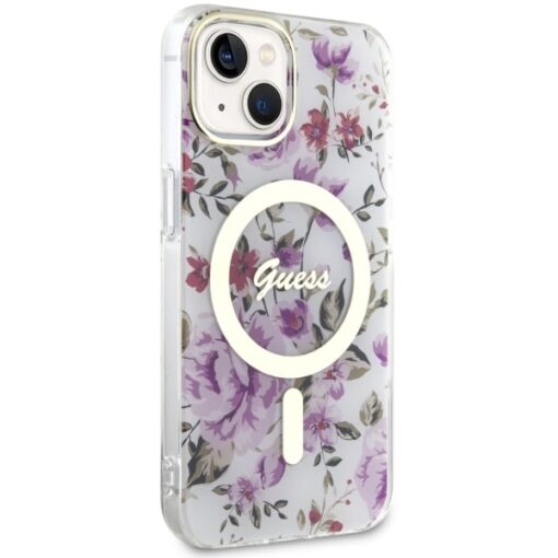 Guess case for iPhone 14 6,1" GUHMP14SHCFWST transparent hardcase Magsafe IML Flower - Image 4