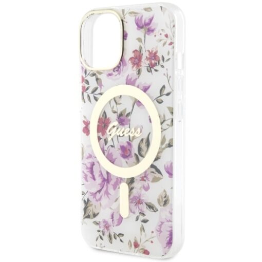 Guess case for iPhone 14 6,1" GUHMP14SHCFWST transparent hardcase Magsafe IML Flower - Image 6