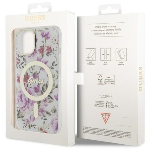 Guess case for iPhone 14 6,1" GUHMP14SHCFWST transparent hardcase Magsafe IML Flower - Image 8