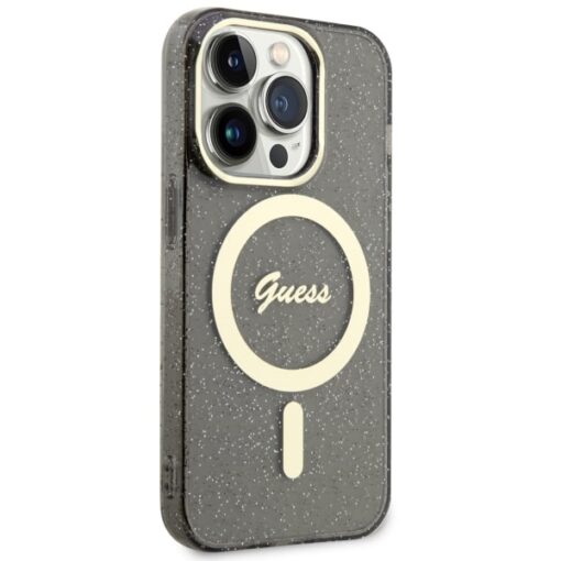 Guess case for iPhone 14 Pro Max 6,7" GUHMP14XHCMCGK black hardcase Magsafe IML Glitter Gold - Image 4