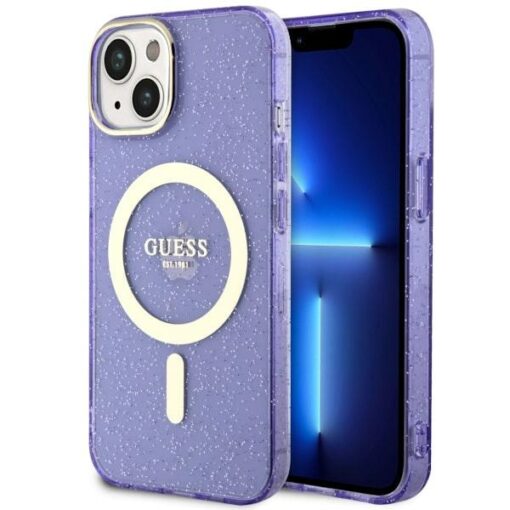 Guess case for iPhone 14 6,1" GUHMP14SHCMCGU purple hardcase Magsafe IML Glitter Gold