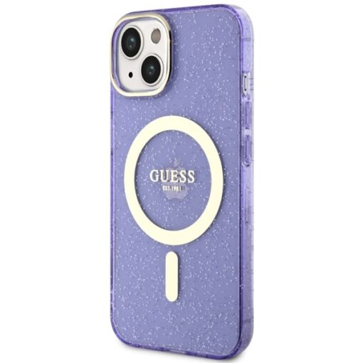 Guess case for iPhone 14 6,1" GUHMP14SHCMCGU purple hardcase Magsafe IML Glitter Gold - Image 2