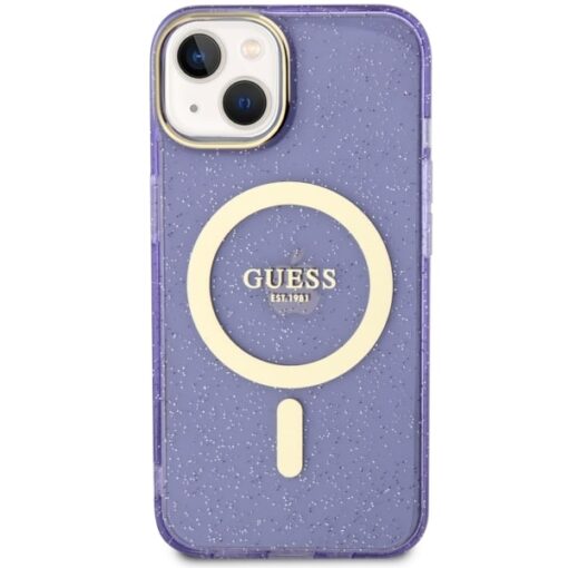 Guess case for iPhone 14 6,1" GUHMP14SHCMCGU purple hardcase Magsafe IML Glitter Gold - Image 3