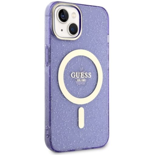 Guess case for iPhone 14 6,1" GUHMP14SHCMCGU purple hardcase Magsafe IML Glitter Gold - Image 4