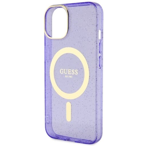 Guess case for iPhone 14 6,1" GUHMP14SHCMCGU purple hardcase Magsafe IML Glitter Gold - Image 6