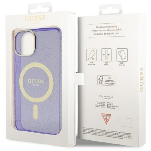 Guess case for iPhone 14 6,1" GUHMP14SHCMCGU purple hardcase Magsafe IML Glitter Gold - Image 8