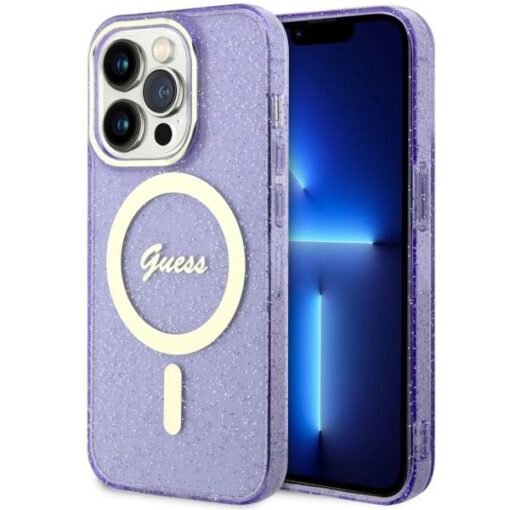 Guess case for iPhone 14 Pro 6,1" GUHMP14LHCMCGU purple hardcase Magsafe IML Glitter Gold