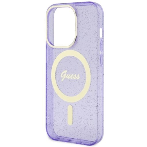 Guess case for iPhone 14 Pro 6,1" GUHMP14LHCMCGU purple hardcase Magsafe IML Glitter Gold - Image 6