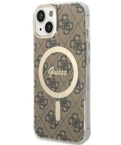 Guess case for iPhone 14 6,1" GUHMP14SH4STW brown hardcase Magsafe IML 4G