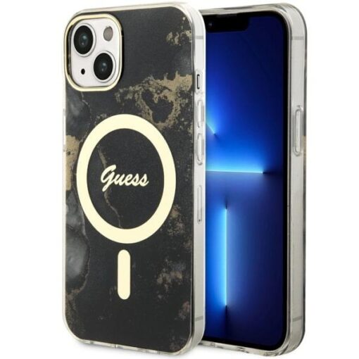 Guess case for iPhone 14 6,1" GUHMP14SHTMRSK black hardcase Magsafe IML Golden Marble