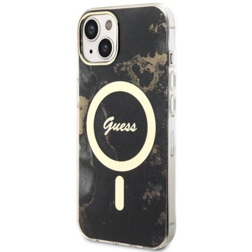 Guess case for iPhone 14 6,1" GUHMP14SHTMRSK black hardcase Magsafe IML Golden Marble - Image 2