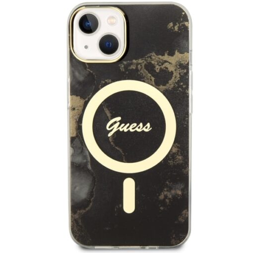 Guess case for iPhone 14 6,1" GUHMP14SHTMRSK black hardcase Magsafe IML Golden Marble - Image 3