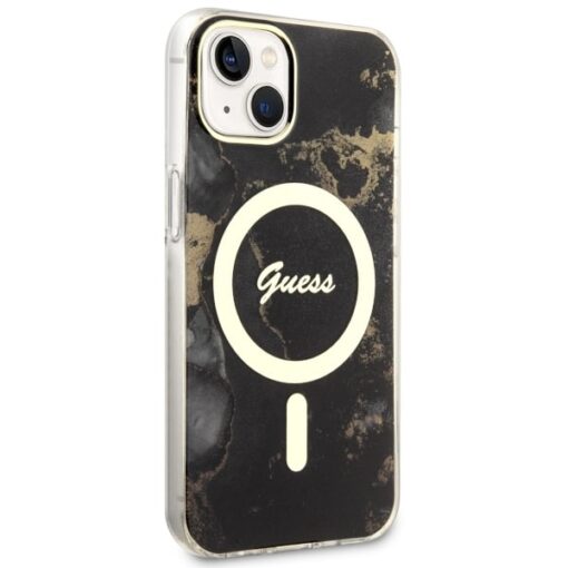 Guess case for iPhone 14 6,1" GUHMP14SHTMRSK black hardcase Magsafe IML Golden Marble - Image 4