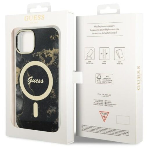 Guess case for iPhone 14 6,1" GUHMP14SHTMRSK black hardcase Magsafe IML Golden Marble - Image 8