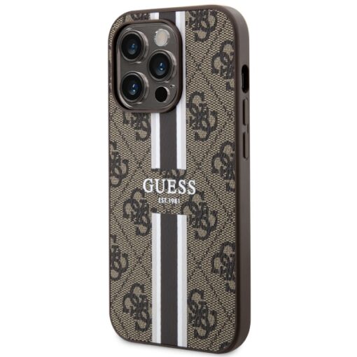 Guess case for iPhone 14 Pro 6,1" GUHMP14LP4RPSW brown harcase Magsafe 4G Printed Stripes - Image 2