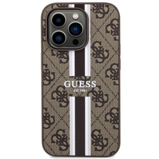 Guess case for iPhone 14 Pro 6,1" GUHMP14LP4RPSW brown harcase Magsafe 4G Printed Stripes - Image 3