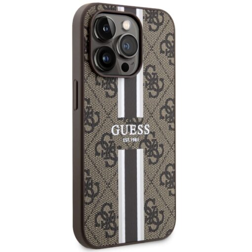 Guess case for iPhone 14 Pro 6,1" GUHMP14LP4RPSW brown harcase Magsafe 4G Printed Stripes - Image 4