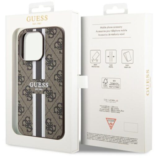 Guess case for iPhone 14 Pro 6,1" GUHMP14LP4RPSW brown harcase Magsafe 4G Printed Stripes - Image 8