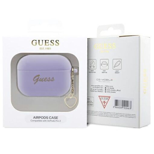 Guess case for AirPods Pro 2 GUAP2LSCHSU purple Silicone Heart Charm - Image 4