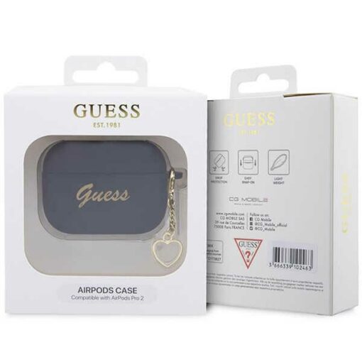 Guess case for AirPods Pro 2 GUAP2LSCHSK black Silicone Heart Charm - Image 4