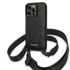 Karl Lagerfeld case for iPhone 14 Pro 6,1" KLHCP14LSTMMK black hardcase Monogram Plaque Logo Strap