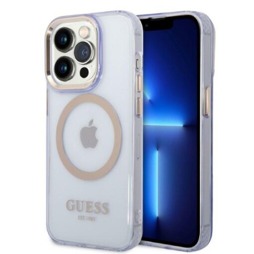 Guess case for iPhone 14 Pro 6,1" GUHMP14LHTCMU purple HC Magsafe Gold Outline Translucent